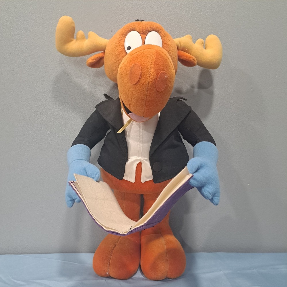 VTG 1999 Stuffins Rocky and Bullwinkle Mr Know-It-All Moose Stand Plush 18.5"